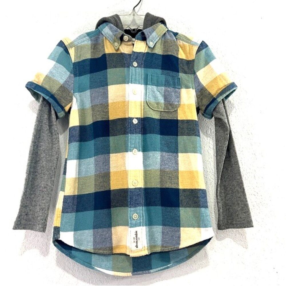 Abercrombie Kids Button Down Hooded Long Sleeve Flannel Boys Size 7/8